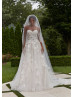 Beaded Ivory Lace Sequined Tulle Wedding Dress With Detachable Sleeves